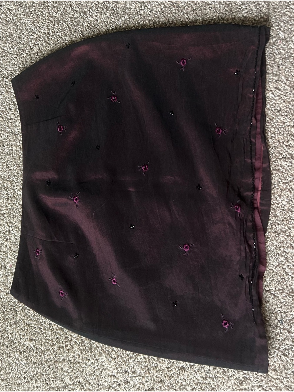 Ann Taylor Deep Plum Mini Skirt with Embroidered Accents